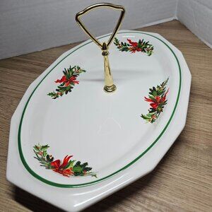 Pfaltzgraff Christmas Heritage Holly Nut/Candy Tray Platter Christmas Trees